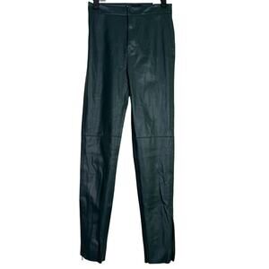 NWT ZARA Faux Leather Hi Elastic Waist Skinny Zip Up Ankle Crop Pants XS Green